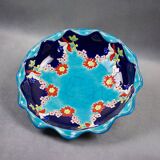 Longwy coupe model Roxane – Floral enamels on a crackled turquoise background