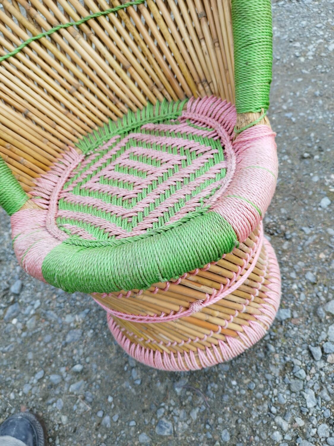 Armchair and stool set in bamboo and braided string