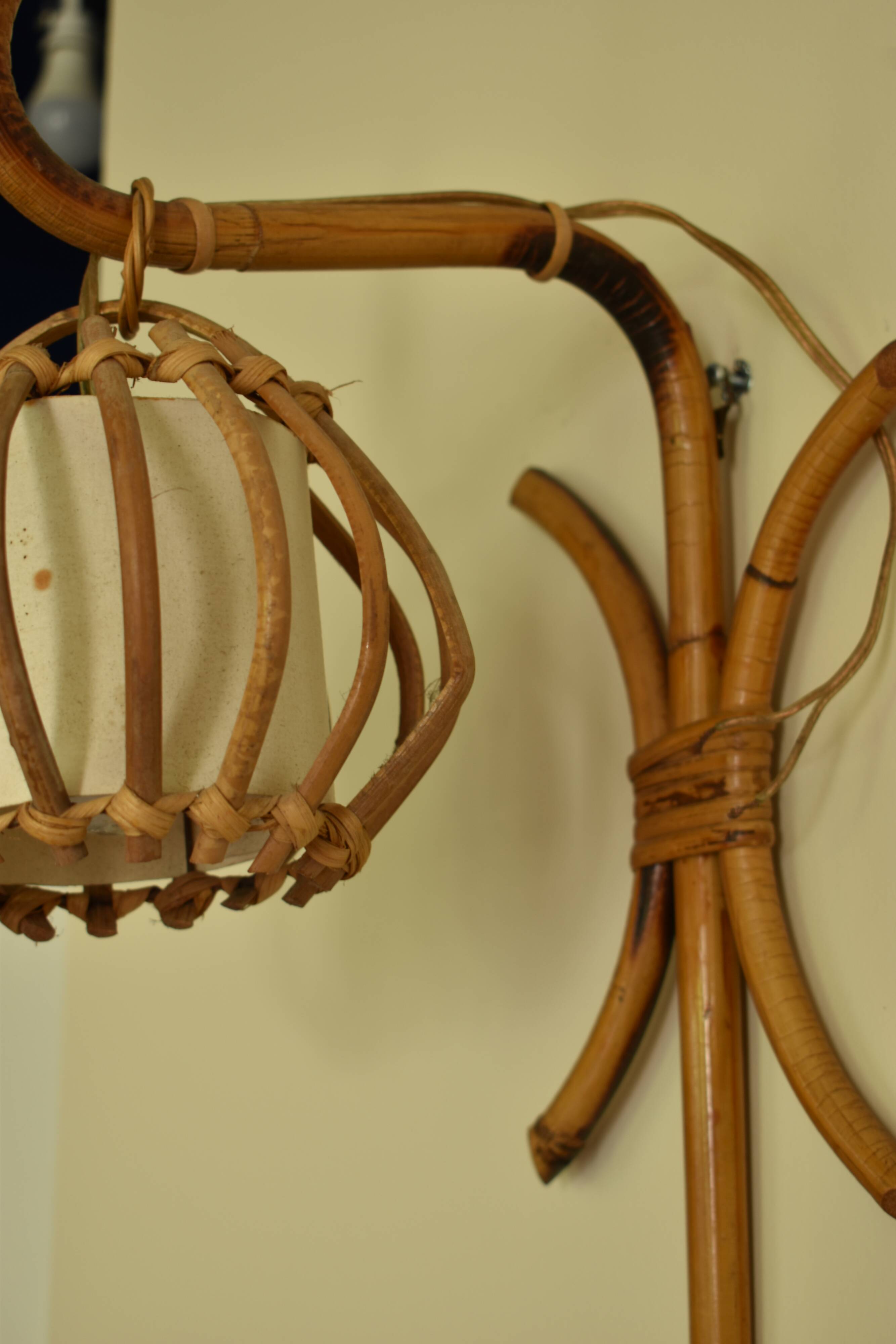 Vintage rattan wall lamp 60s