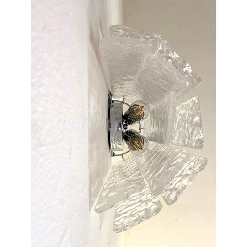 Pair of Contemporary Hammered Strips ”Listelli” Murano Glass Chromed Wall Sconces by Simoeng