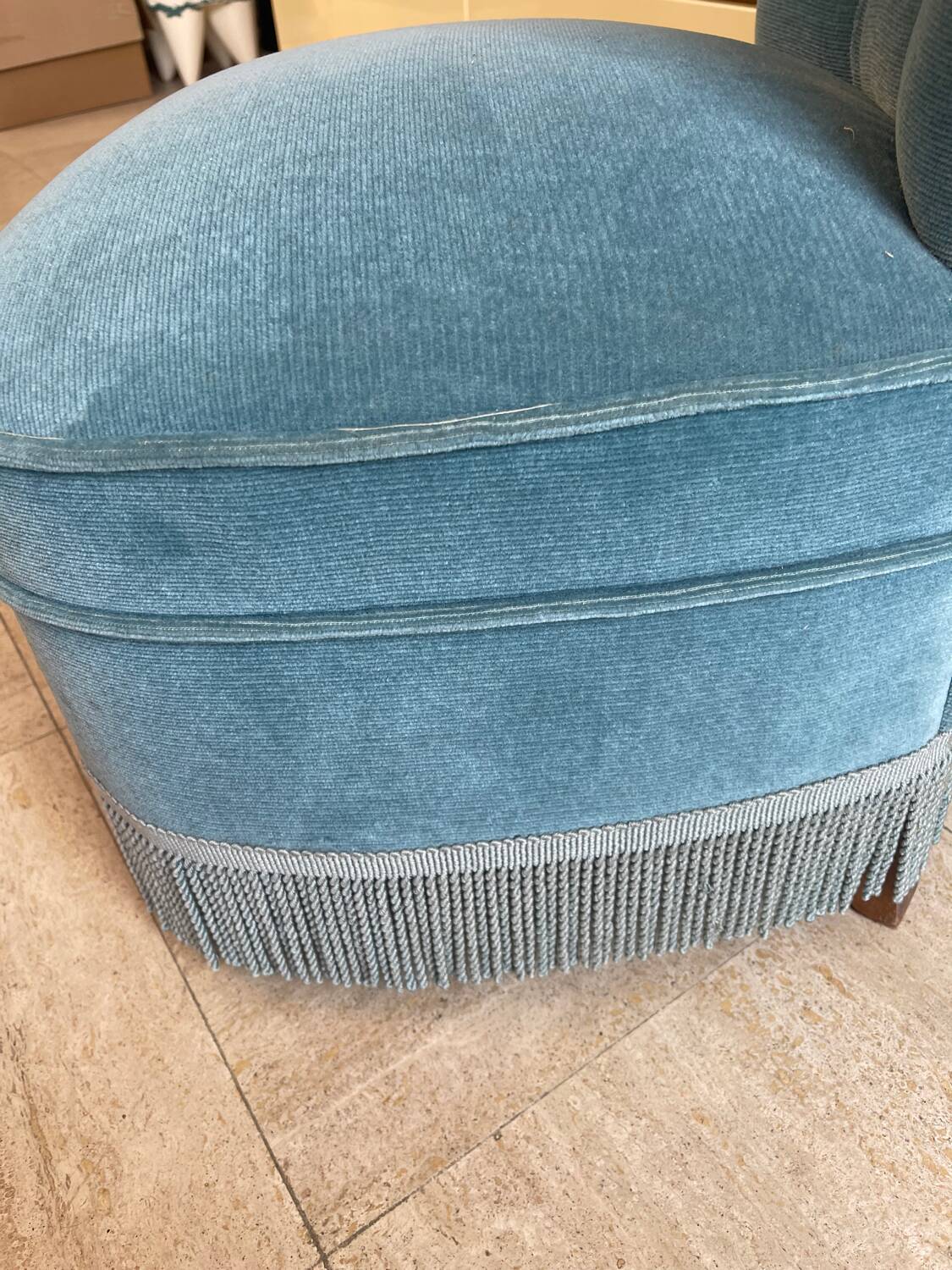 Vintage blue velvet armchair, 1950s-60s
