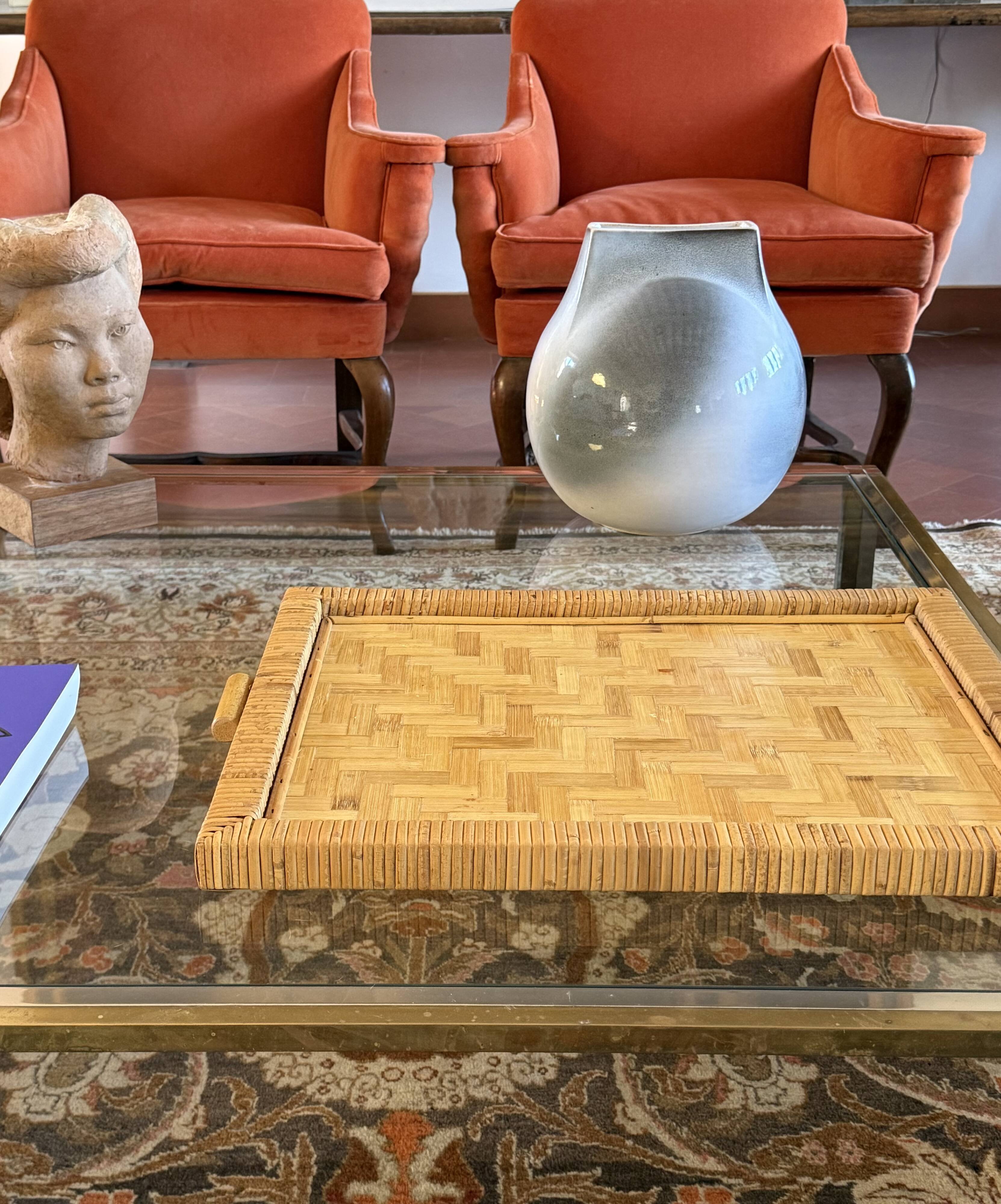 Hollywood regency bamboo and wicker tray, Italy 1970s