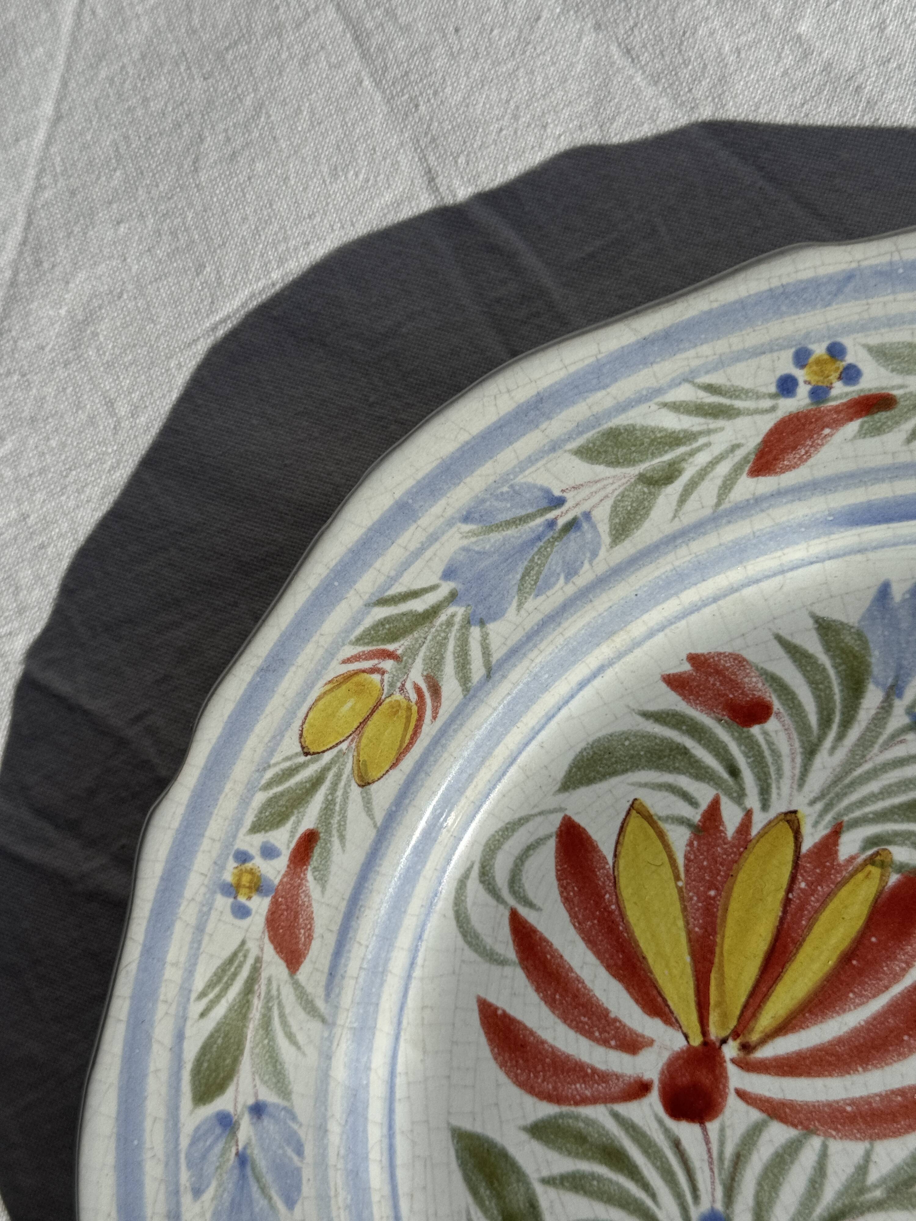 Antique decorative plate IB Quimper with polychrome floral decoration D24