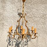 Retro bronze and crystal tassel chandelier - 6-light pendant lamp