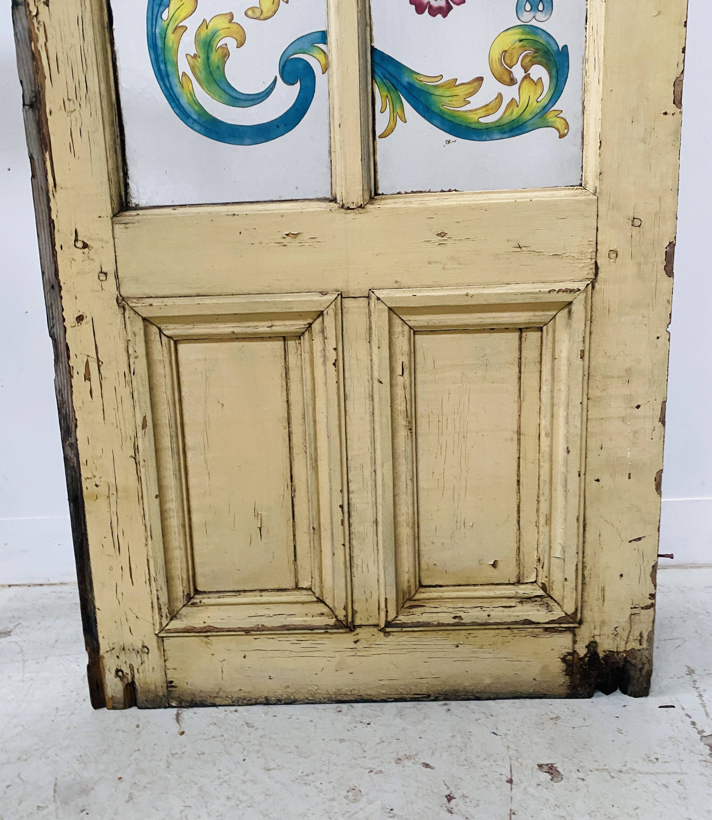 20th-century fir and painted glass under-stair door