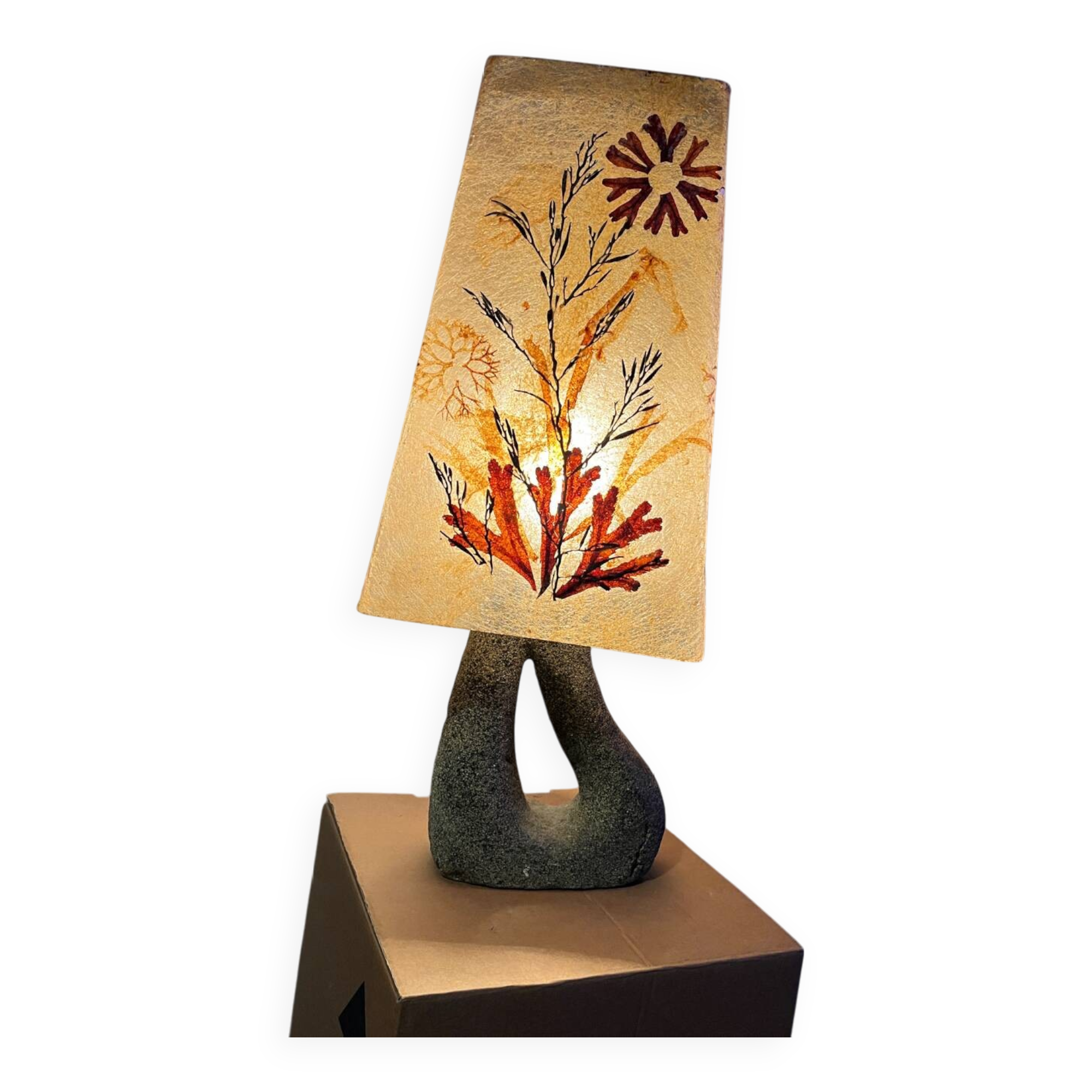 Vintage ceramic lamp Accolay resin lampshade herbarium