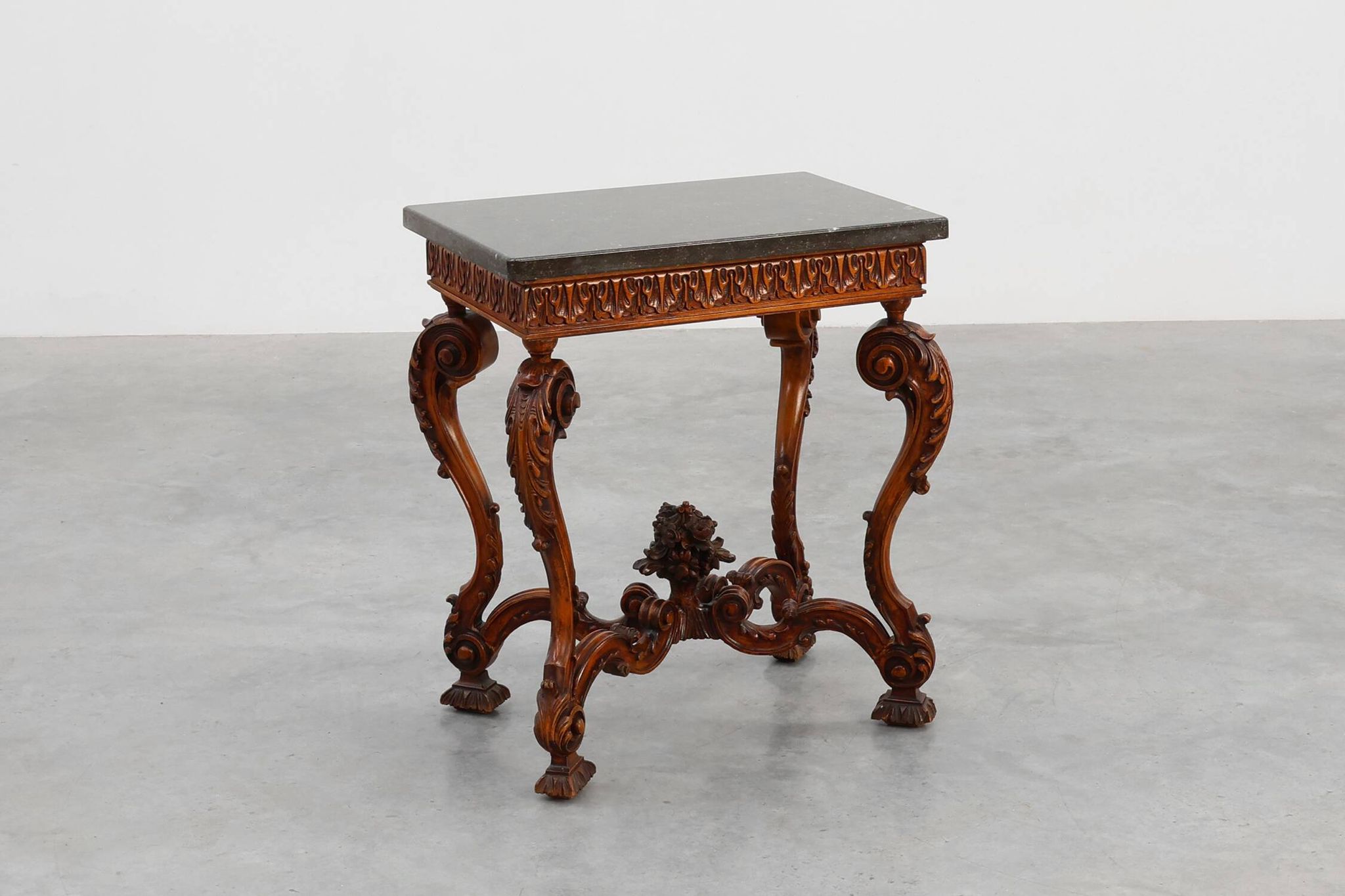 Pair of Napoleon III style Walnut side tables with Bluestone tops, France