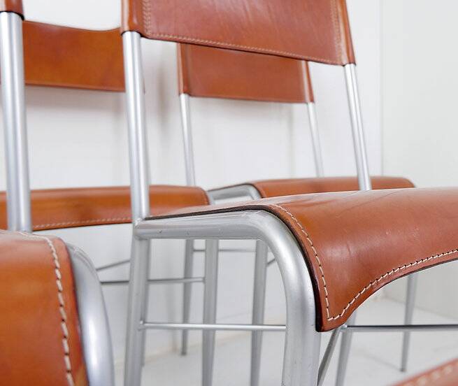 Set of 6 of italian vintage Arrben dining chairs, 1980s - Cognac Leather