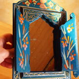 Old moroccan mirror painted wood blue folk art