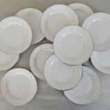 Old Earthenware Dinner Plates Hamage and Moulin des Loups White and Vintage Golden Fillet
