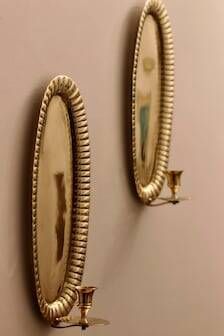 Vintage Swedish Oval Wall Sconces in Brass