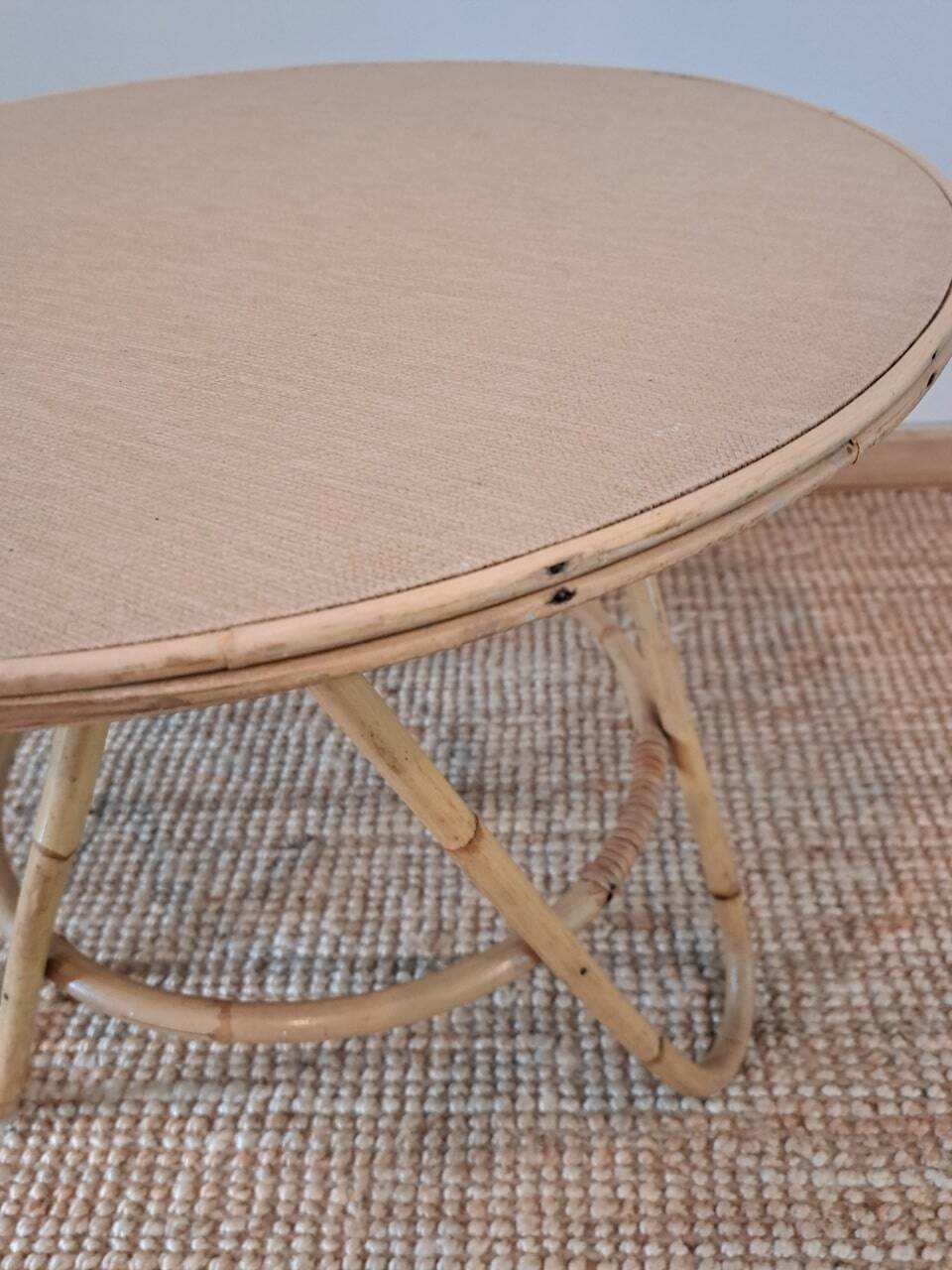Vintage round bamboo and rattan table