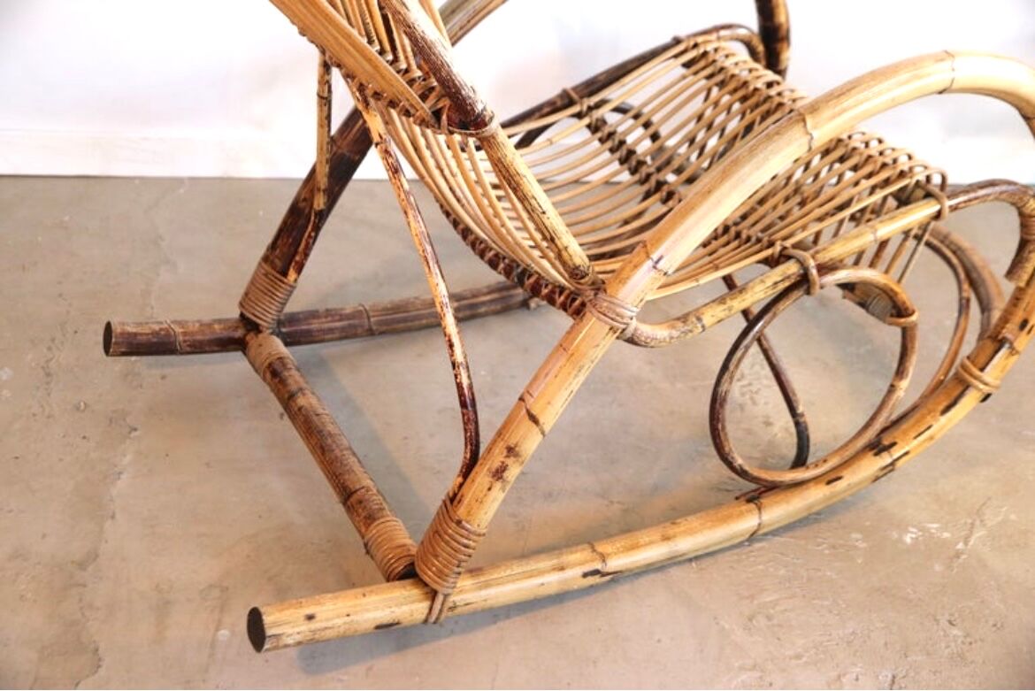 Rocking chair in bamboo and rattan, 1950