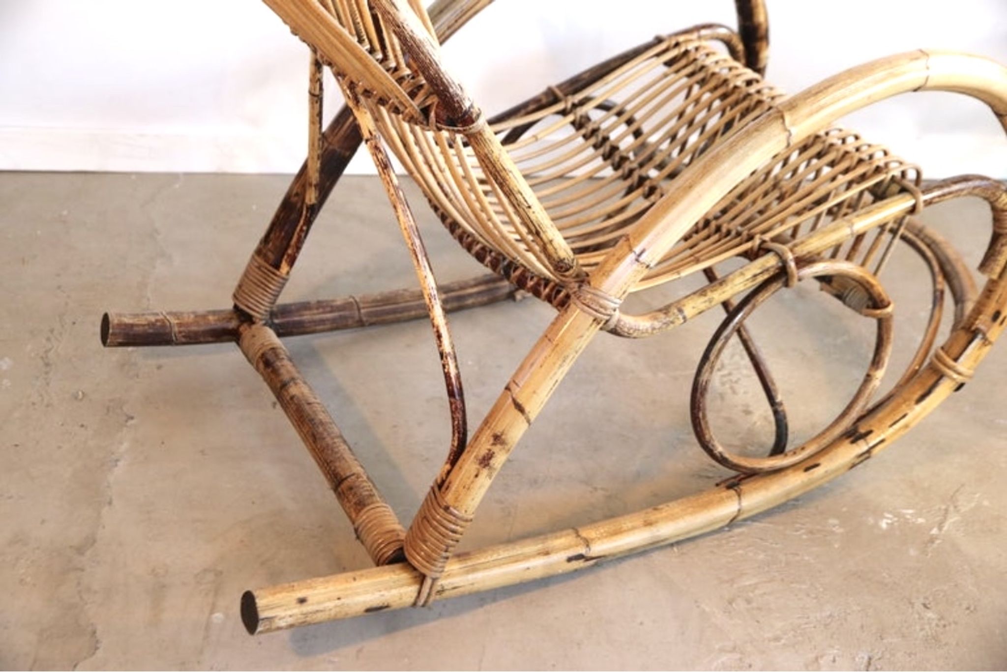 Rocking chair in bamboo and rattan, 1950