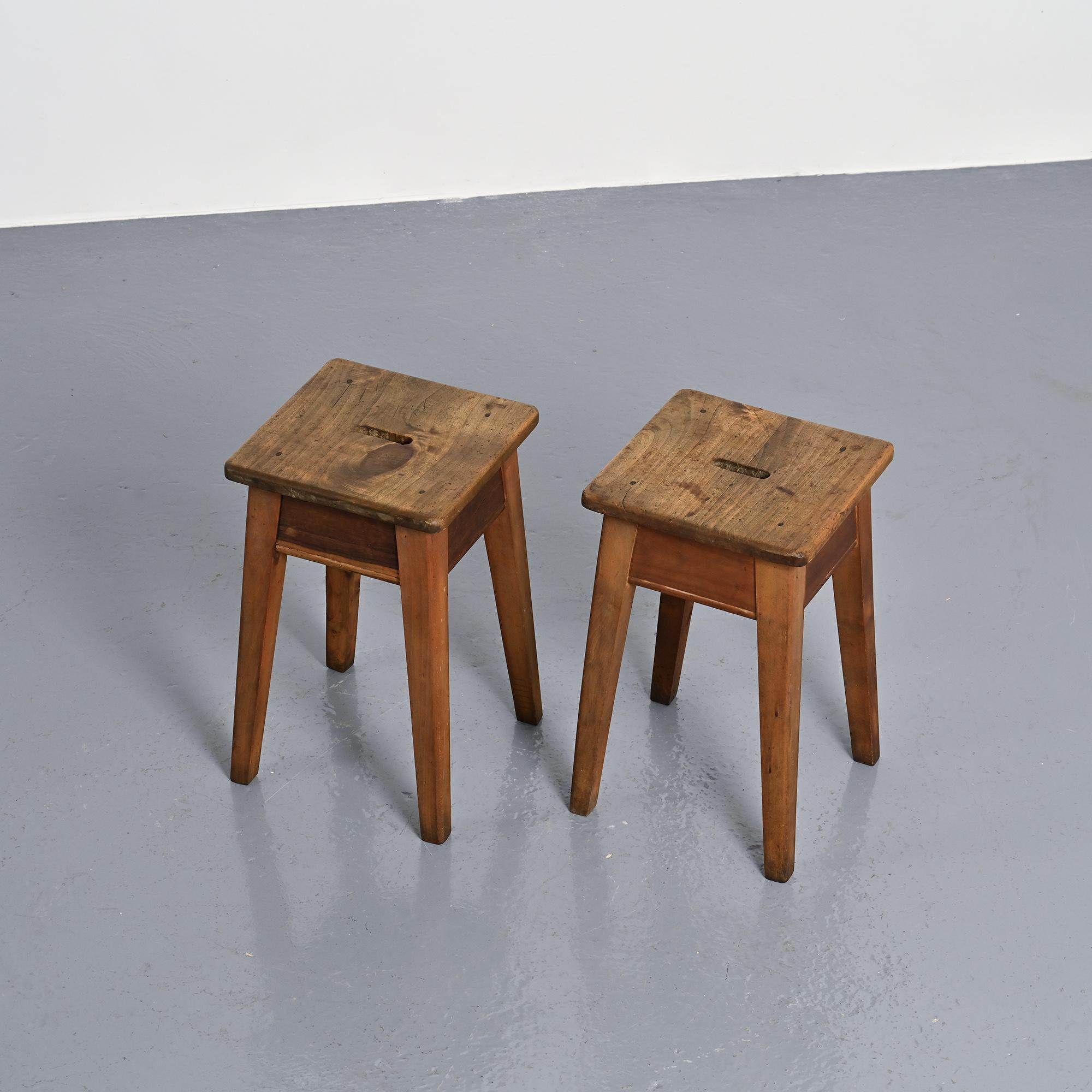 Pair of pine stools, Courchevel, France, circa 1960