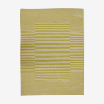 Tapis moderne rayé vert crème kilim en laine tissée à la main - 150x197cm