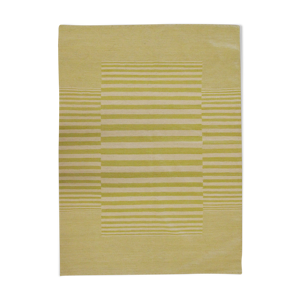 tapis moderne rayé vert crème kilim en laine tissée à la main - 150x197cm