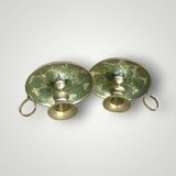 Pair of cloisonné brass cellar rat candlesticks – 1960s