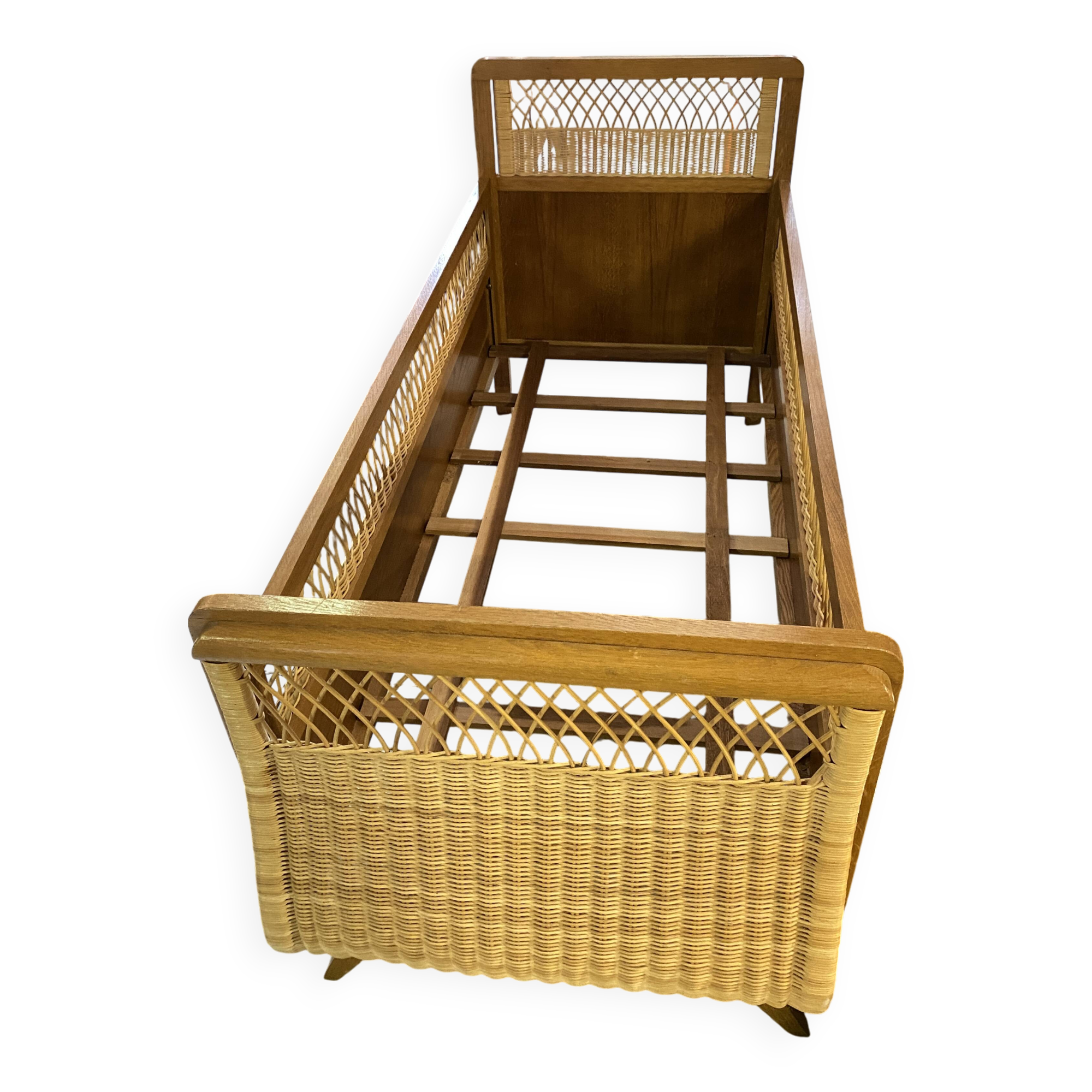 Vintage rattan and wicker children's bed