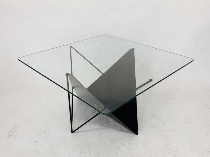 Table basse verre fil acier années 80