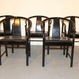 Set of 5 black lacquered leather dining chairs similar to China Chair Wegner