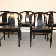 Set of 5 black lacquered leather dining chairs similar to China Chair Wegner