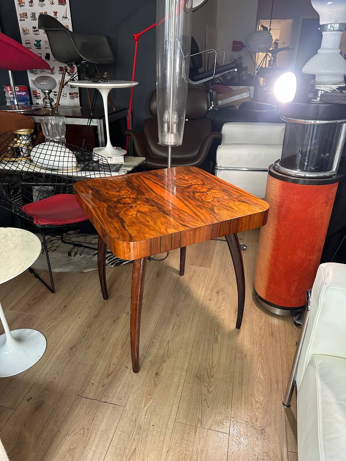 Rare walnut Spider table by Jindrich Halabala, 1950s.