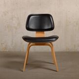 Charles & Ray Eames DCW Ash dining chair with Dark Brown Leather seat for Vitra