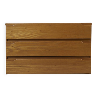 Low chest of drawers 3 drawers in solid wood (Elm) vintage Circa 1970/80