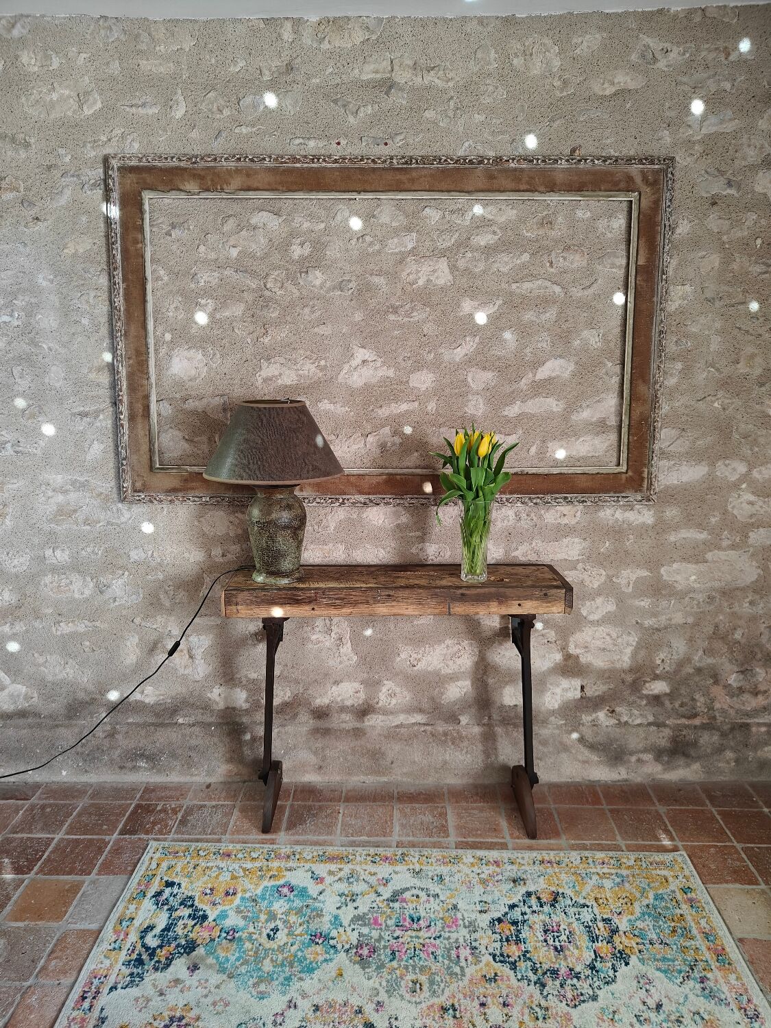 Oak and cast iron console, unique piece.