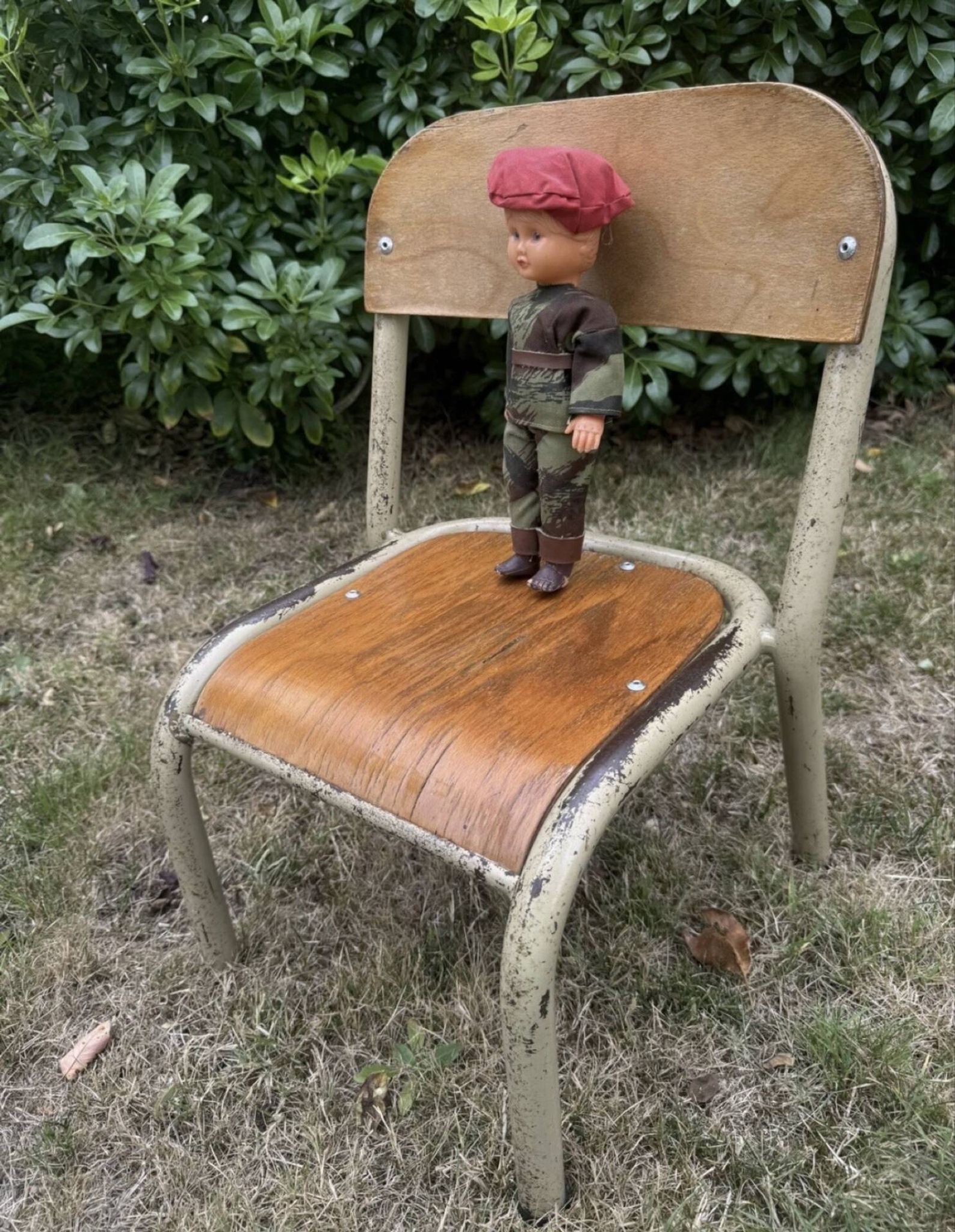 Old small school chair for children, vintage design, height a.