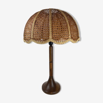 Lampe de table d’abat-jour de champignon en fausse toile de bambou, années 1960