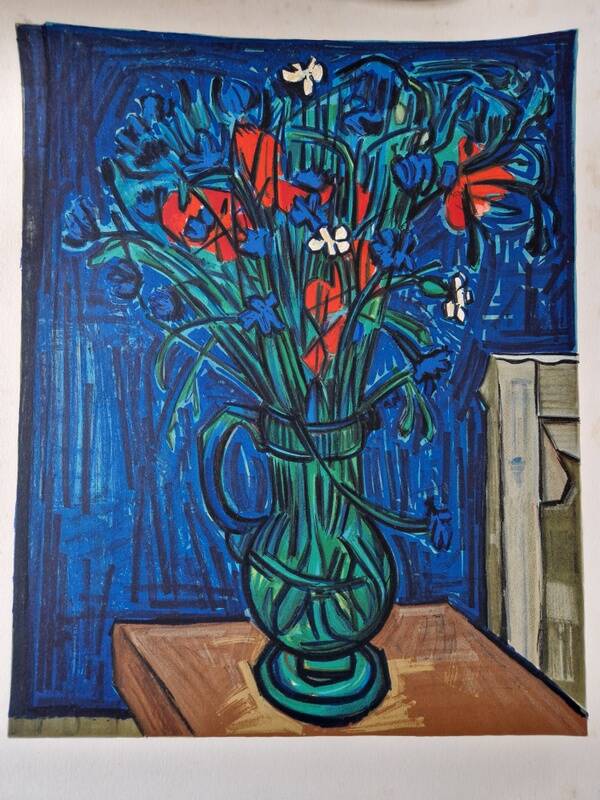 Isis Kischka (1908-1973) - Lithographie en couleurs - Bouquet de fleurs