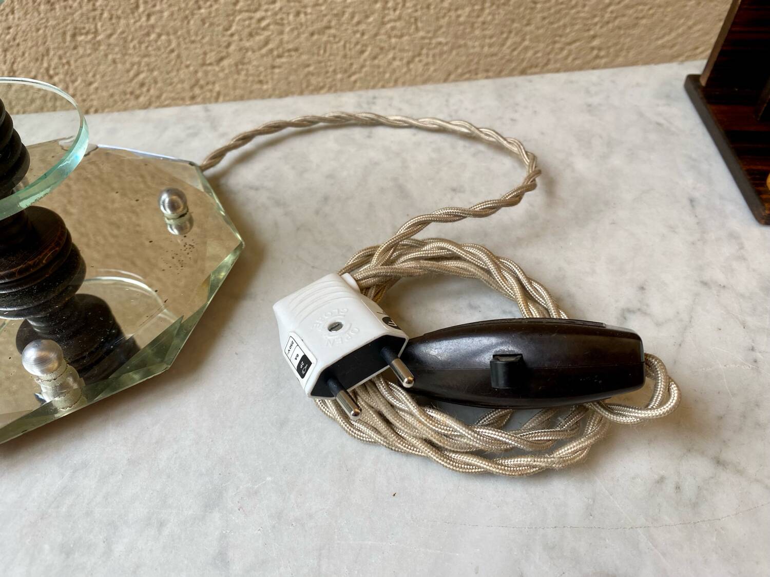 Art deco mirror glass & wood lamp base modernist design