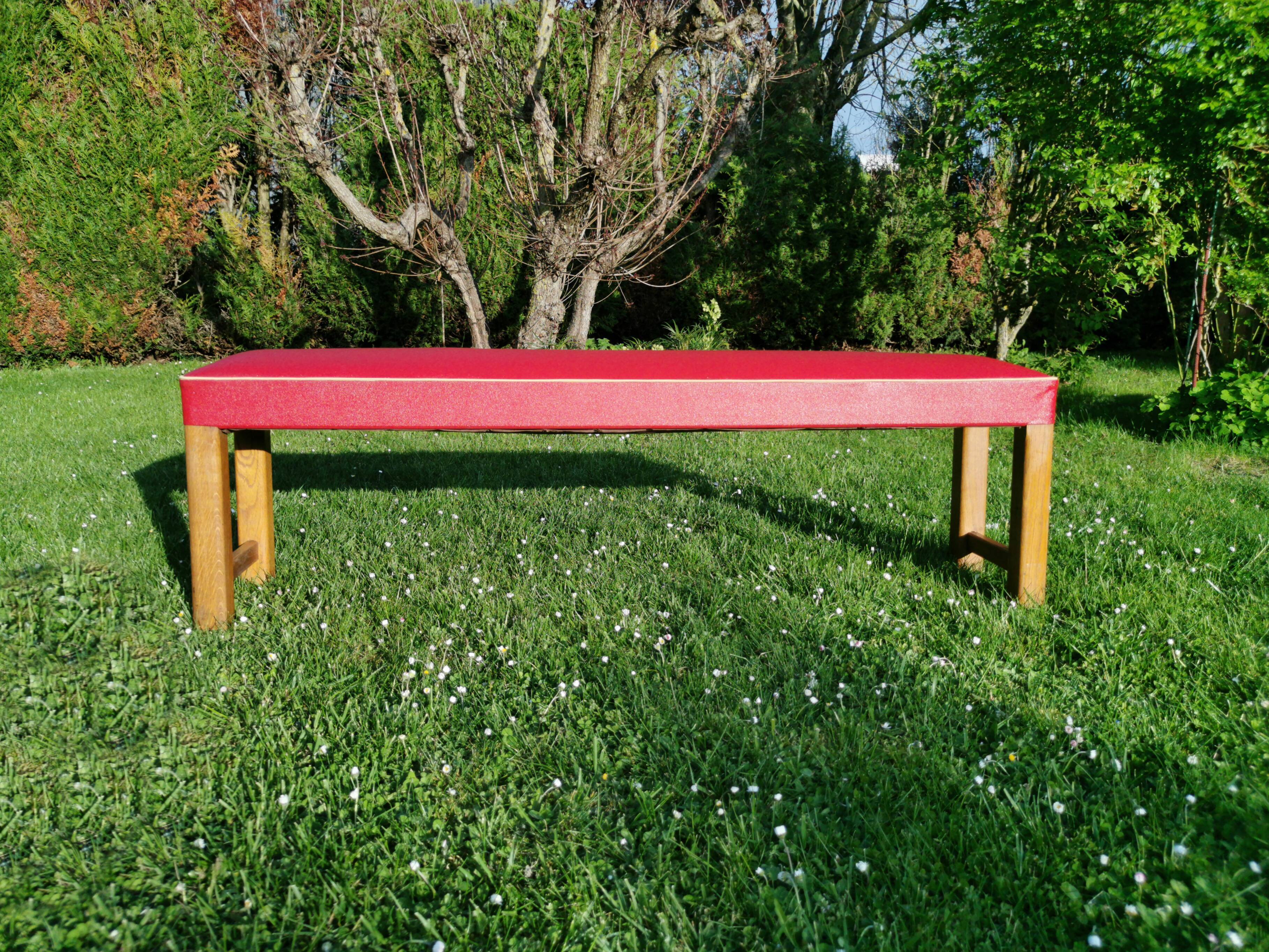 50s bench, wood and vinyl