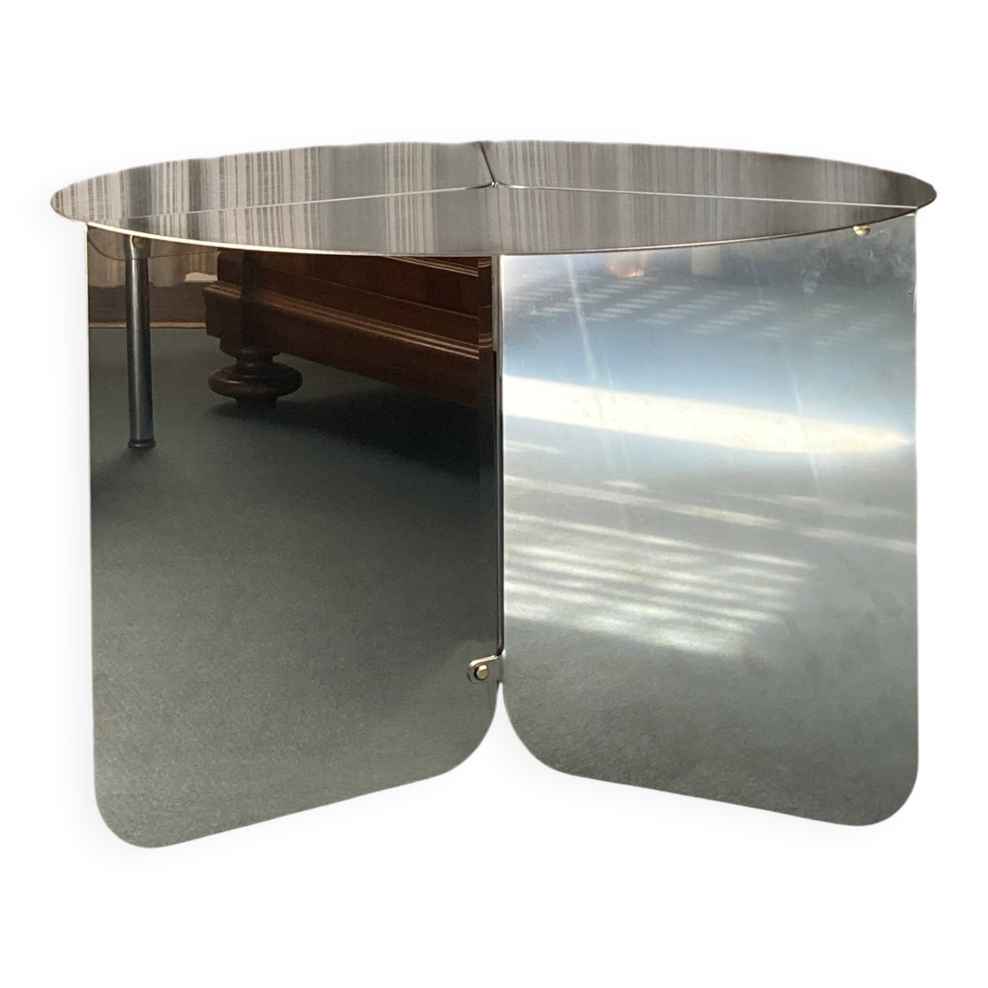 "120" coffee table in stainless steel, minimal design by folding metal