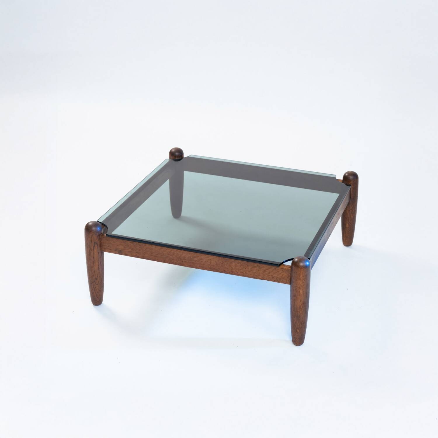 Square japandi style glass oak coffeetable, 1970s