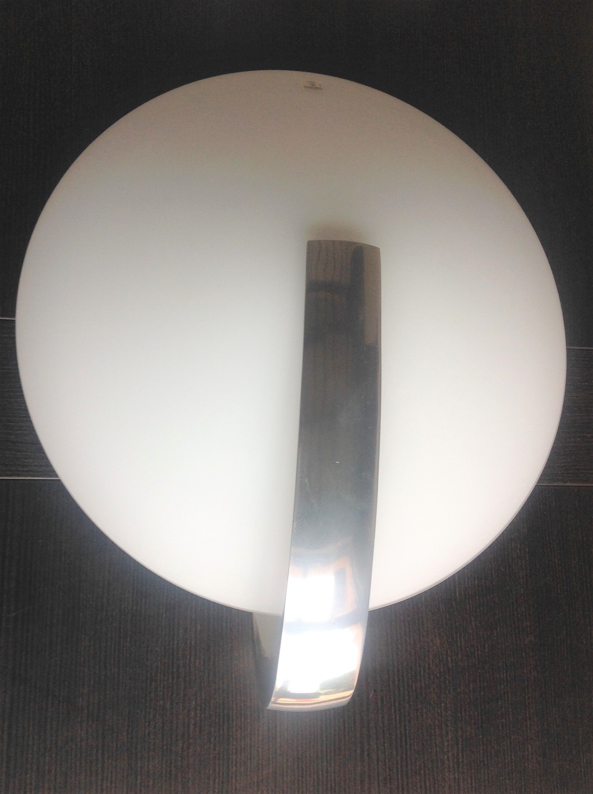 Circular frosted glass wall lamp and aluminum headband by Vetri Murano, vintage 70s-80s