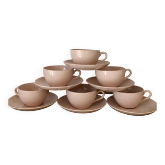 Set of 6 pale pink cups and saucers Fenal Frères