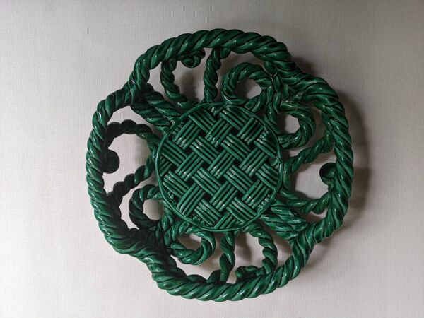 Coupe à fruits ancienne céramique torsadée tressage artisanal campagne