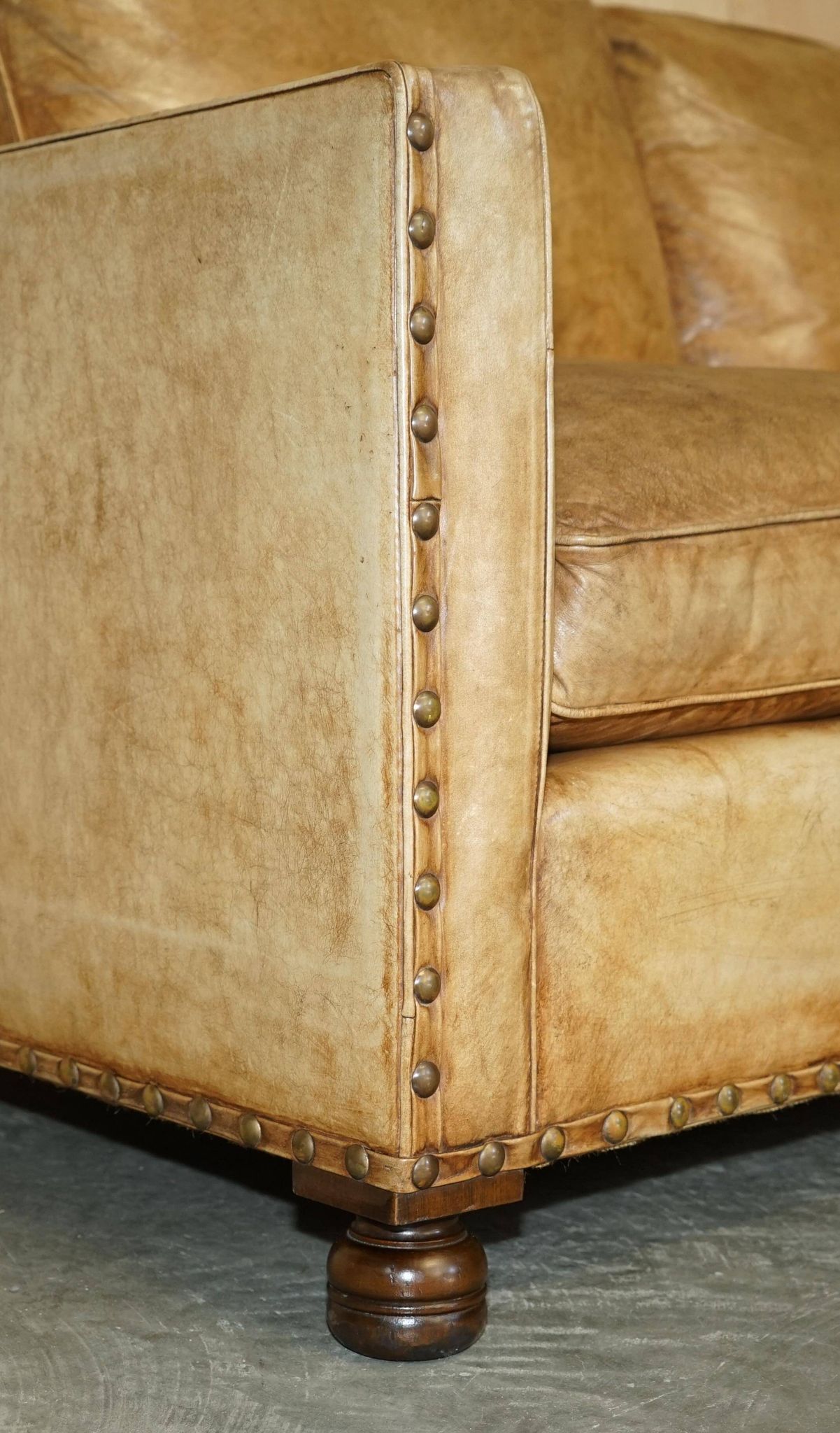 Edwardian Style Leather Two-Seater Sofa with Studs