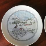 Set of 6 porcelain dessert plates - Naïve winter decorations