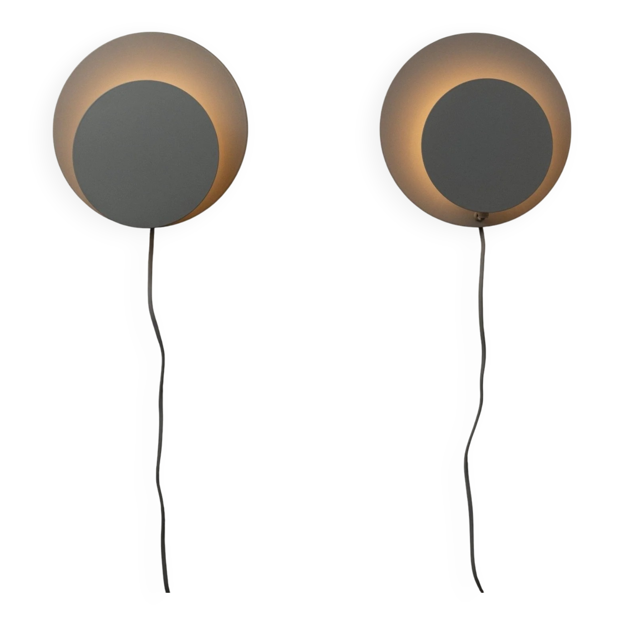 White metal Cirkel wall lamps by Kjeld Darø - set of 2, Danish 1980s diffused light