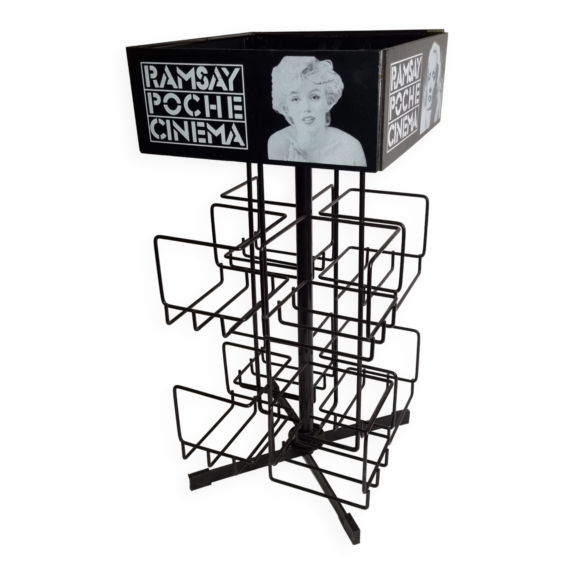 Vintage rotating bookcase for paperbacks in black lacquered metal, 58 cm