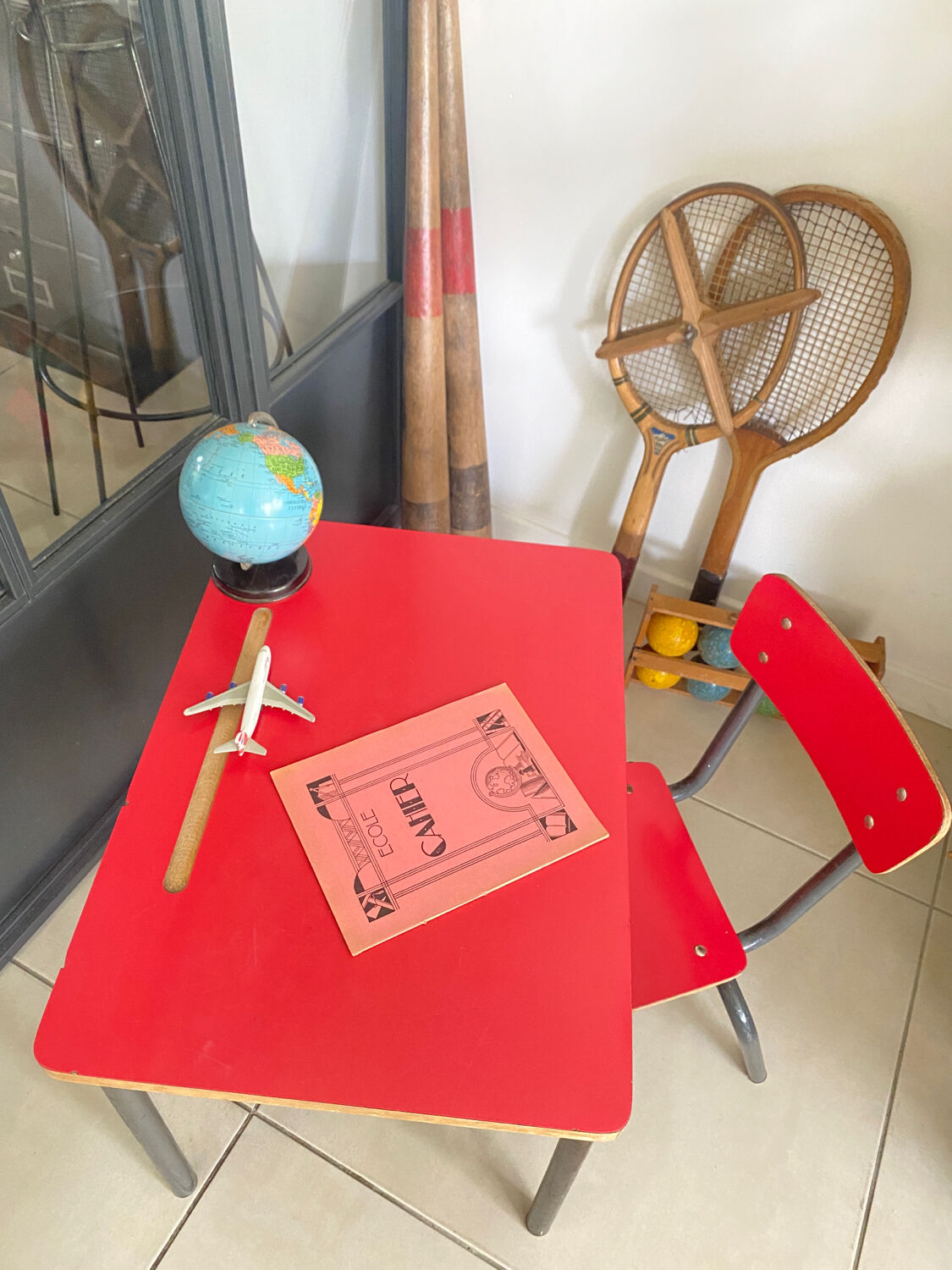 Vintage Formica children's desk and chair set