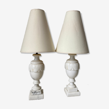 Pair of white marble table lamps