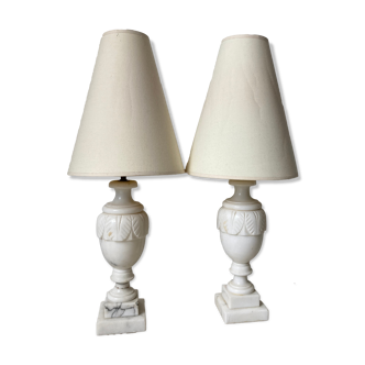 Paire de lampes de table/chevet en marbre blanc
