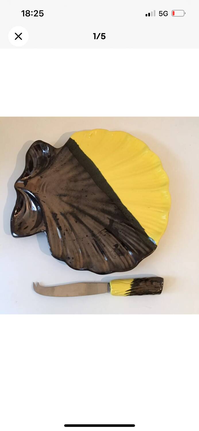 Vintage yellow and black cheese board by Luc Vallauris