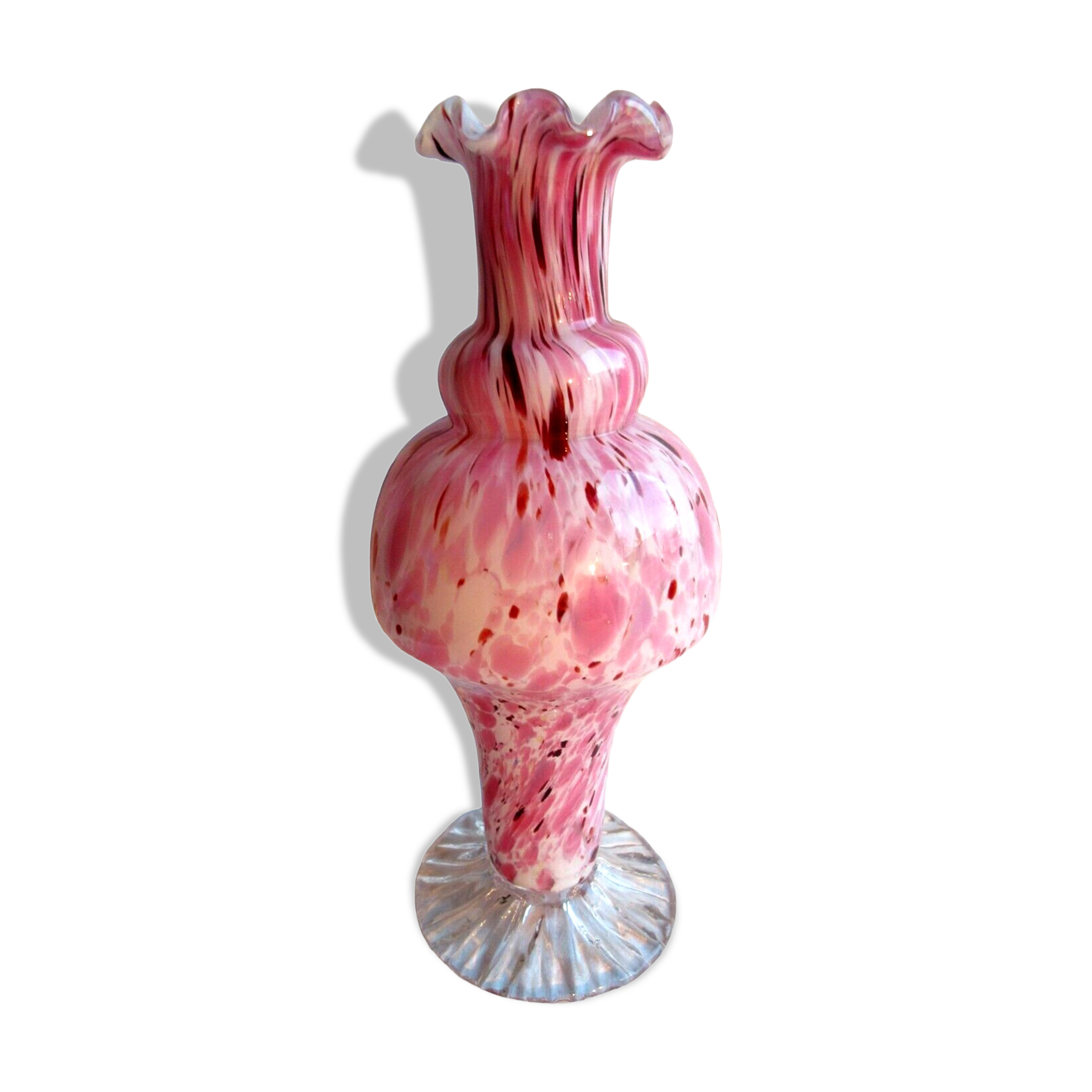 Art deco baluster vase, blood-red speckled Clichy glass