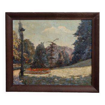 Oil on canvas by André Marait 1921 landscape flower garden XXth